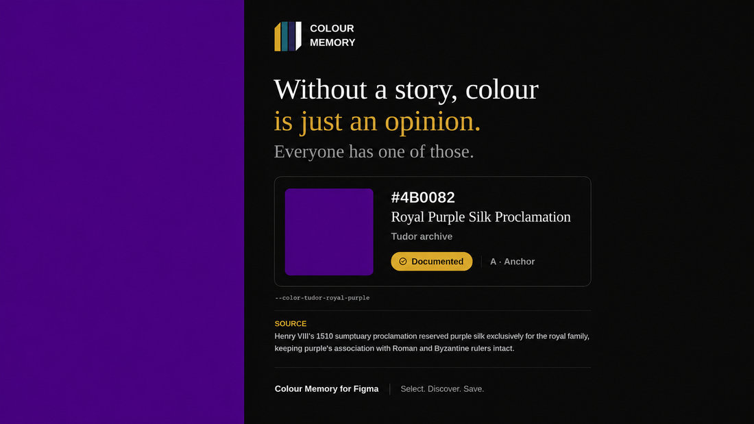 Colour Memory card: Royal Purple Silk Proclamation, #4B0082, Tudor archive